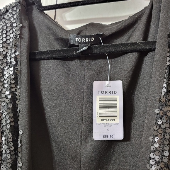 NWT Torrid 4 Black Drape Front Sequin Jacket 4X 26 - Picture 6 of 8